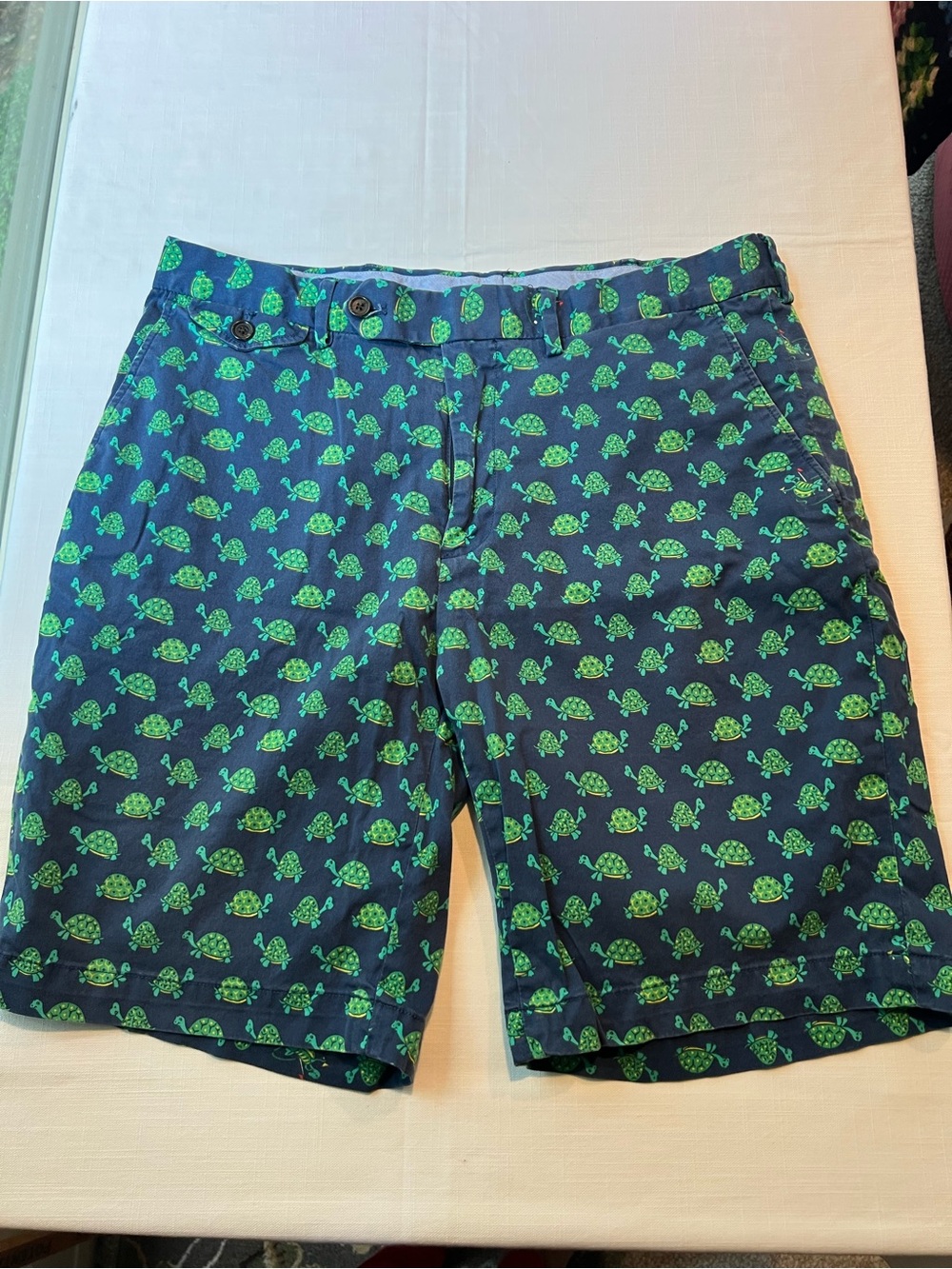 Men's Navy Turtle Print Flat Front Shorts